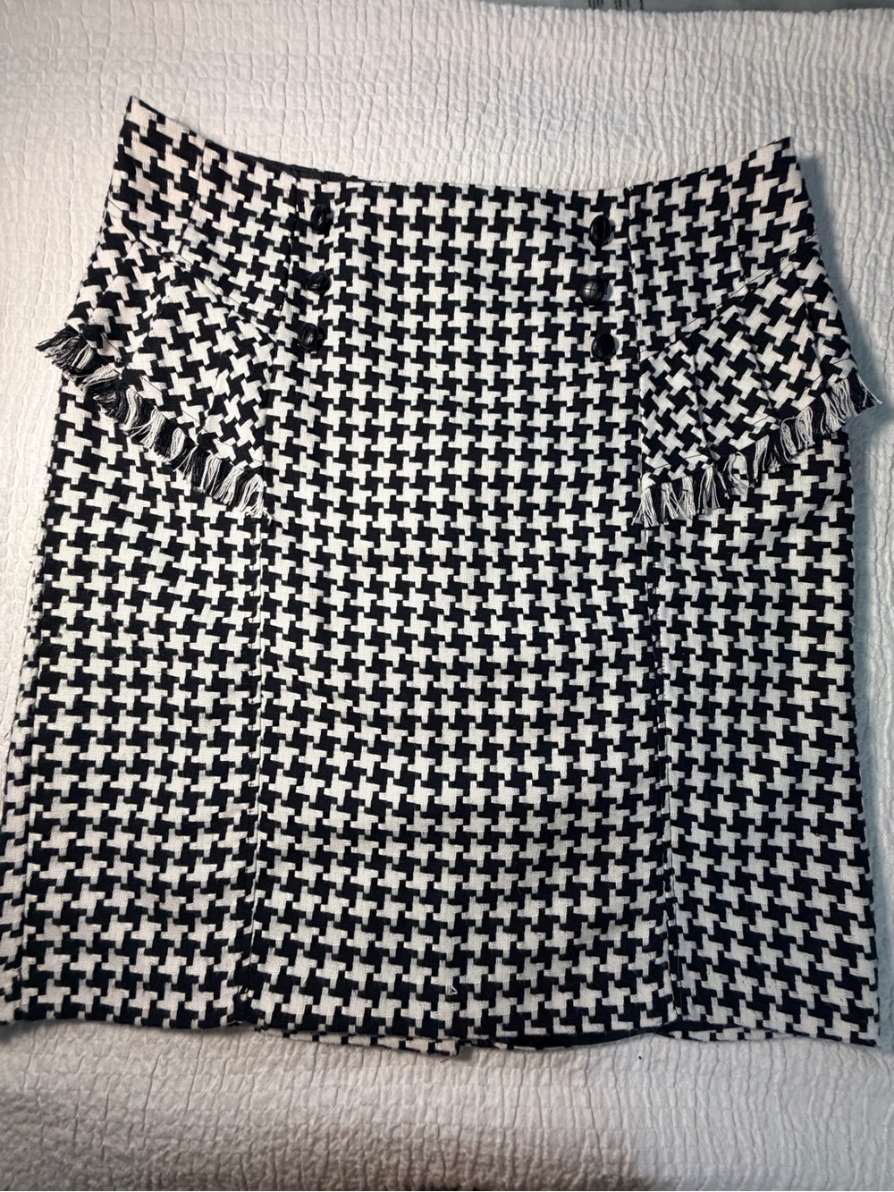 Cato Black & White Houndstooth Pencil Skirt with Fringe Peplum - Picture 2 of 11